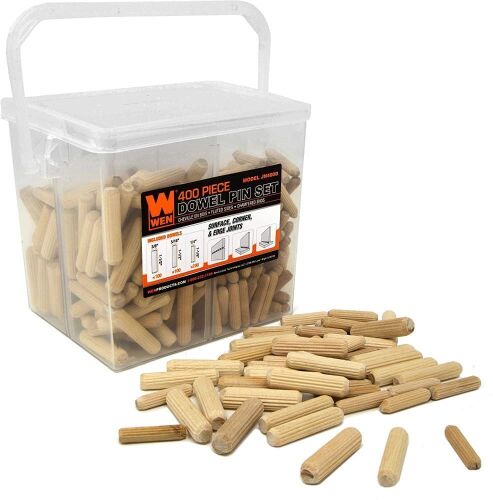 WEN JN400D 400-Piece Fluted Dowel Pin Variety Bucket with 1/4, 5/16, and 3/8-inch Woodworking Dowels - Lot 113