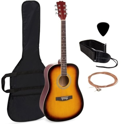  41in Full Size All-Wood Acoustic Guitar Starter Kit w/ Case, Pick, Strap, Extra Strings   - Lot 270