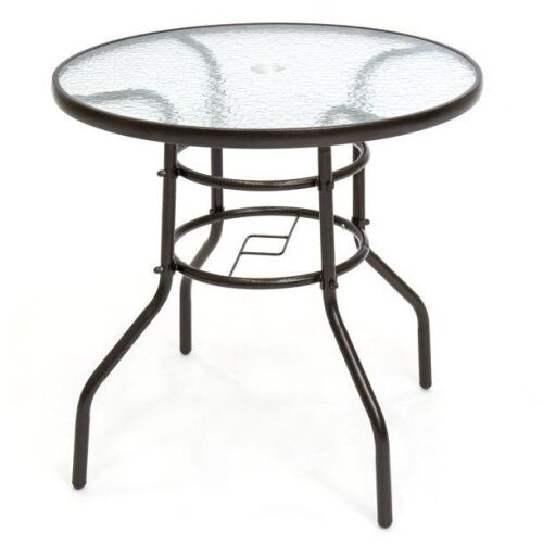 32 in. Round Tempered Glass Patio Dining Bistro Table w/ Umbrella Hole - Lot 330