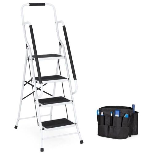 4-Step Portable Folding Ladder w/ Handrails, Attachable Tool Bag - Lot 362