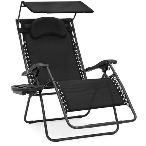 Oversized Zero Gravity Reclining Lounge Patio Chair w/ Folding Canopy Shade and Cup Holder - Lot 379