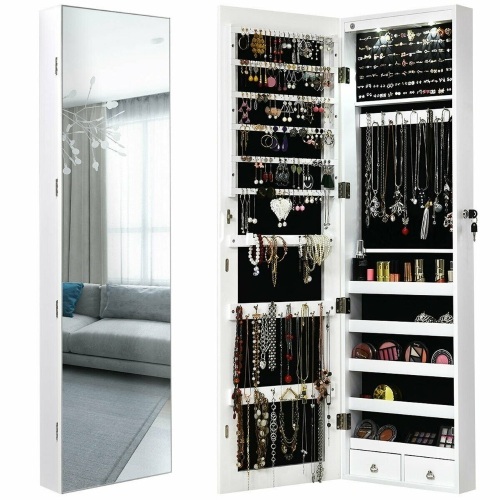 Wall And Door Mounted Mirrored Jewelry Cabinet With Lights - Lot 386