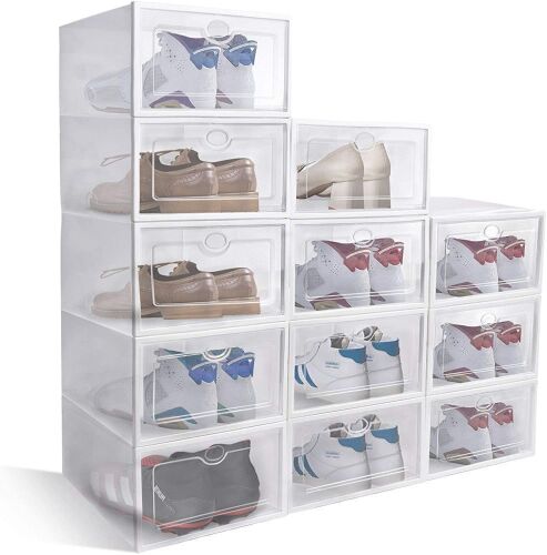 HAYOSNFO Clear Shoe Boxes with Lids, Plastic Stackable, 12pcs - Lot 536