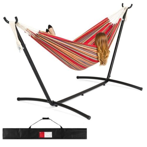 2-Person Brazilian-Style Double Hammock w/ Carrying Bag and Steel Stand - Lot 551