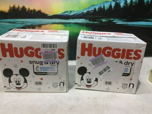 Lot of (2) Huggies Snug & Dry Baby Diapers, Newborn, 108 ct  - Lot 640