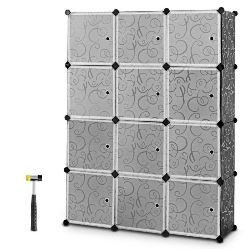 Costway DIY 12 Cube Portable Closet Storage Organizer Clothes Wardrobe Cabinet W/Doors  - Lot 677