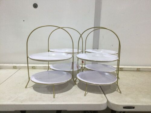 Case of (4) Tiered Display Trays with White Plates  - Lot 782