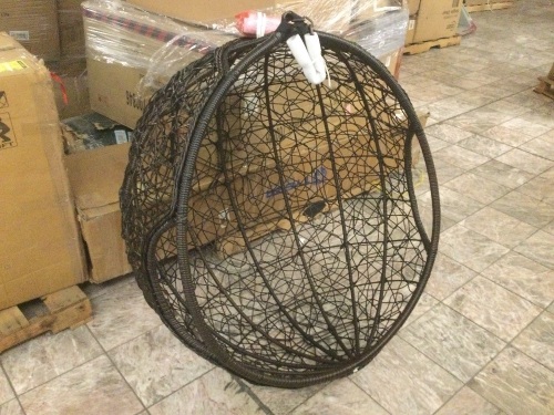 Pier1 Imports Crazy Wavy Round Swingasan Wicker Hanging Papasan Chair. NEW - Lot 49