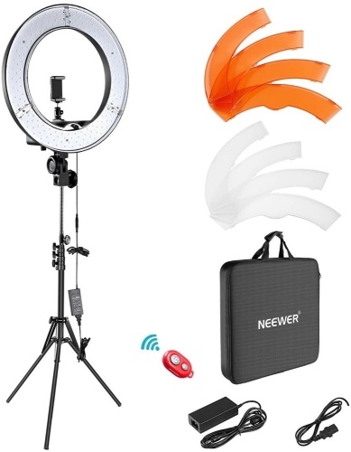 Neewer Ring Light Kit:18"/48cm Outer 55W 5500K Dimmable LED, Light Stand, Carrying Bag - New  - Lot 109