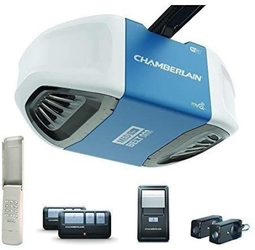 Chamberlain Group B550 Smartphone-Controlled Ultra-Quiet & Strong Belt Drive Garage Door Opener with MED Lifting Power, Blue - Appears New  - Lot 111