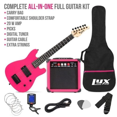 LyxPro 30" Electric Guitar Kit for Kids and Beginners with 20 Watt AMP, Pink - Appears New - Lot 128