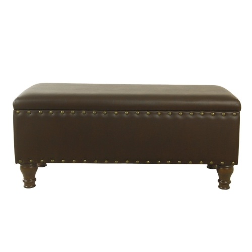 HomePop Large Storage Bench with Nailhead Trim, Brown Faux Leather - Appears New   - Lot 131