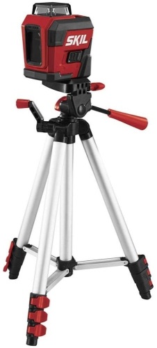 SKIL 65ft. 360° Red Self-Leveling Cross Line Laser Level with Horizontal and Vertical Lines, Rechargeable Lithium Battery with USB Charging Port, Compact Tripod & Carry Bag - Appears New, Tested/Works  - Lot 200