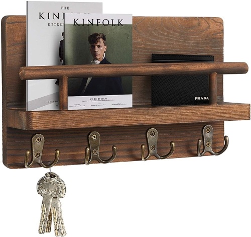 Case of (12) Wooden Key Rack with 4 Double Key Hooks and A Floating Shelf Solid Pine Wood - New  - Lot 203
