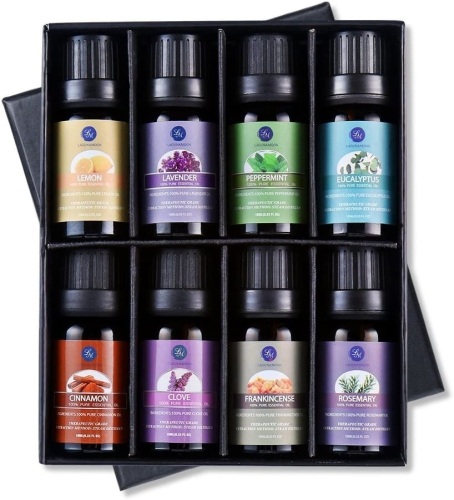 Lot of (50) New Lagunamoon Essential Oils Set,Pure Aromatherapy Oils Lavender, Eucalyptus, Cinnamon, Frankincense, Clove, Rosemary, Peppermint and Lemon - Lot 220