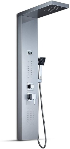 ROVOGO 304 Stainless Steel Shower Panel Tower, Rainfall Shower + Body Jets + Handheld Shower + Temperature Display, Wall Mount Easy Connect, Brushed. Appears New - Lot 225