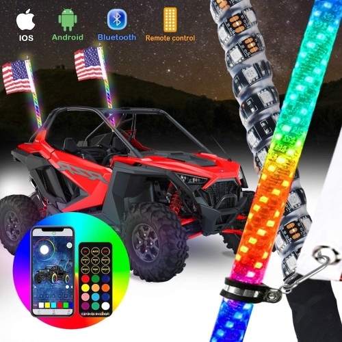omotor 3ft LED RGB Spiraling Whip Lights with Bluetooth and Remote Control - Appear New  - Lot 316