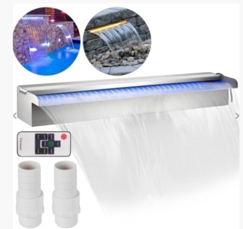 Lighted 23.6" Stainless Steel Spillway Color Changing Garden Outdoor Waterfall. Appears New - Lot 320