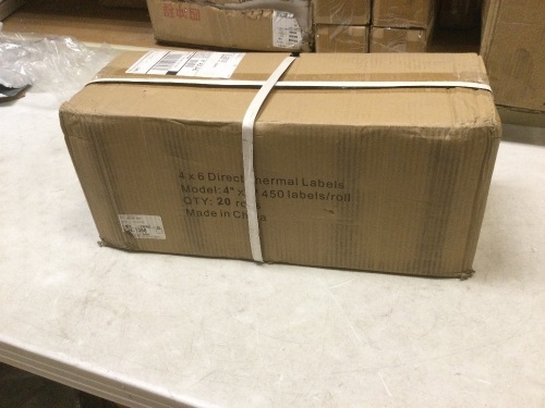 Case of (20) Rolls of 4" x 6" Direct thermal Labels. Each Roll has 450 Labels - Lot 416