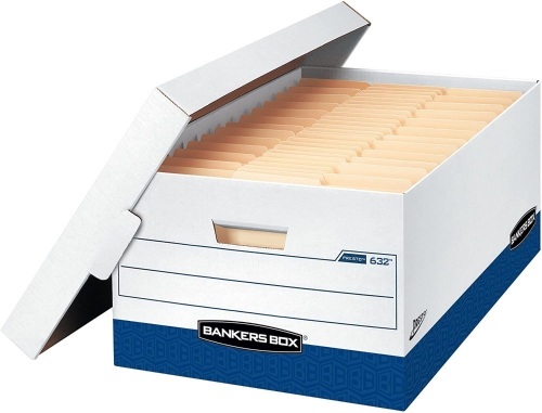 Bankers Box PRESTO Heavy-Duty Storage Boxes, Instant Assembly, Lift-Off Lid, Legal, Case of 12 - Appears New  - Lot 423