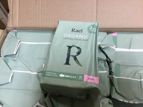 Case of Rael Organic Cotton Cover Pads, Petite, 27 Packs of 28 - New - Lot 487