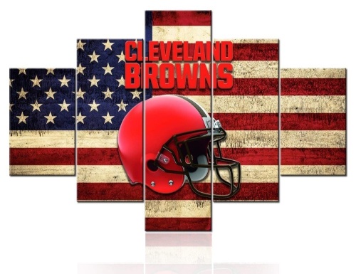 TUMOVO NFL Rustic Home Decor Cleveland Browns 5 Canvas Pieces Ready to Hang  60" W x 40" H - Appears New   - Lot 490