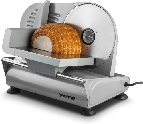 Gourmia GFS700 Professional Electric Power Food & Meat Slicer with Removable 7.5” Stainless Steel Blade, Adjustable Knob for Thickness, Anti Slip Rubber Feet, 110/120V - E-Comm Return, Appears New   - Lot 500