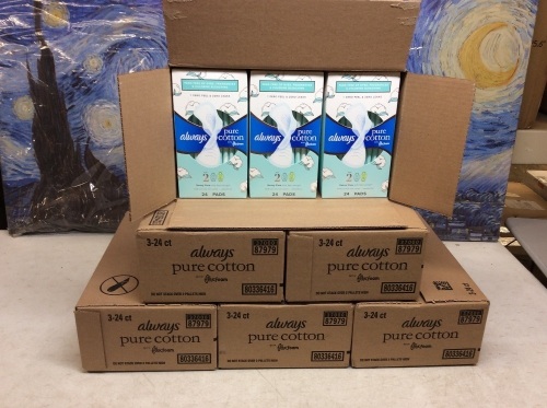 (6) Cases of Always Pure Cotton Pads. Each Case Contains (3) 24-Packs - Lot 563