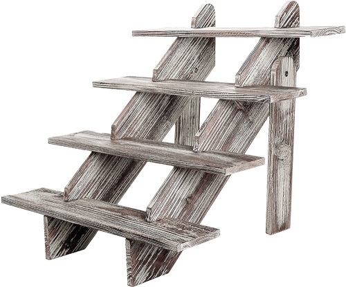 4-Tier Rustic Weathered Wood Retail Display Riser, Decorative Merchandise Stand - Appears New   - Lot 611