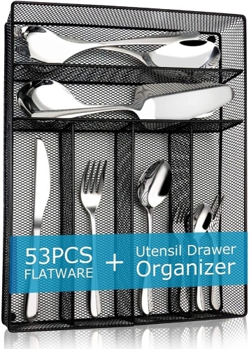 Elegant Life Stainless Steel Cutlery  Set with Organizer Tray, Including 40-piece Cutlery Set, 5-piece Serving Set, Mirror Polished - Appears New  - Lot 623