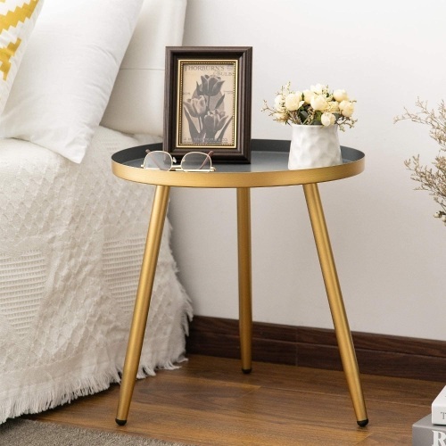 Aojezor Round Metal End Table, Gold & Gray - Appears New  - Lot 642