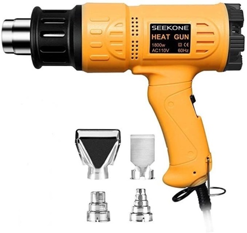 SEEKONE Heat Gun 1800W Heavy Duty Hot Air Gun Kit Variable Temperature Control with 2-Temp Settings 4 Nozzles - Appears New   - Lot 661
