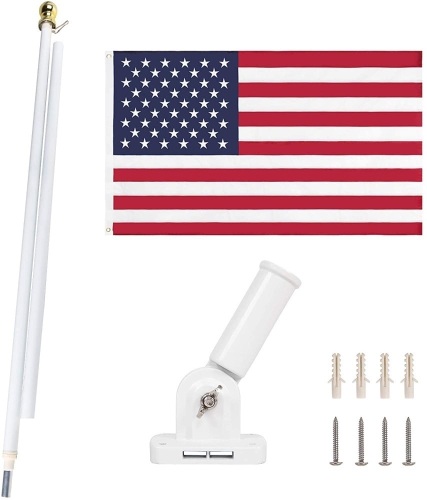 NQ 6FT Aluminum Tangle Free Spinning Flag Pole Bracket Kit, White - Appears New   - Lot 664