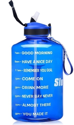 SLUXKE 1 Gallon Water Jug with Straw and Motivational Time Markers, Blue - Appears New   - Lot 670