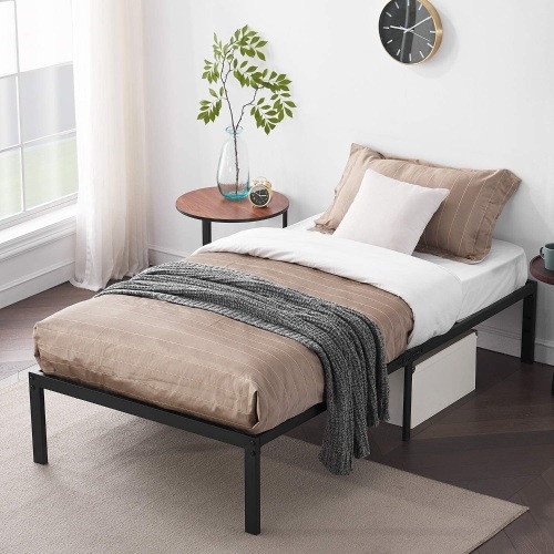 VECELO Heavy Duty Steel Slat Bed Frame, Twin, Black - Appears New   - Lot 713