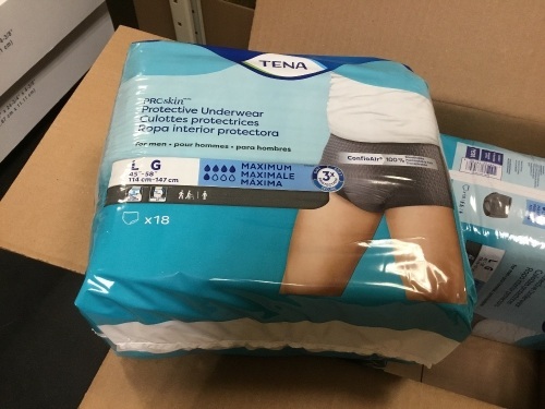 Case of Tena Proskin Protective Underwear, Maximum, Large, 4 Packs of 18 - New - Lot 722