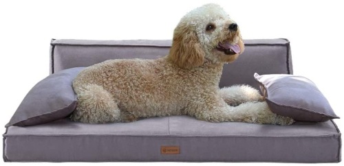 PetBemo Dog Cat Bed Sofa-Style Couch with Orthopedic Memory Foam Removable Suede Cover, Large. NEW - Lot 805