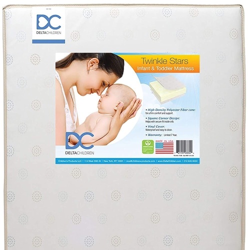Delta Children Twinkle Stars Fiber Core Crib and Toddler Mattress, Waterproof, Lightweight - New   - Lot 811