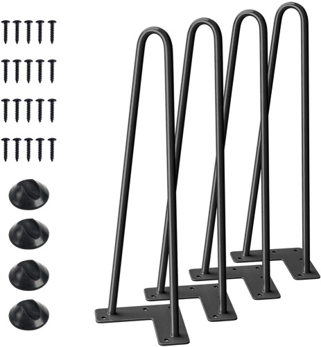 Heavy Duty Hairpin Furniture Legs with Rubber Floor Protectors, Black, 4 pcs - Appear New   - Lot 838