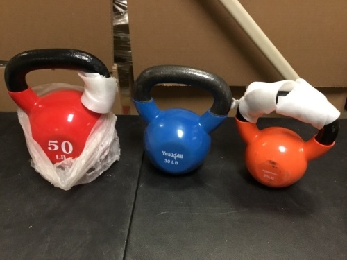 Lot of (3) Various Kettlebells, 50, 30 & 20 lb - Appear New - Lot 864