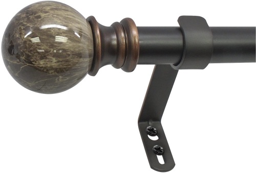 Decopolitan Marble Ball Single Curtain Rod Set, 72" - 144", Brown - Appears New   - Lot 906