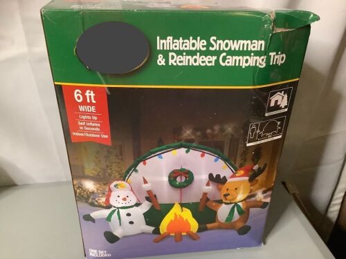 Inflatable Snowman & Reindeer Camping Trip, 6 Ft Wide, Powers On, Fan makes noise, Ecommerce Return - Lot 189
