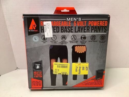 Action Heat Men's Rechargeable 5 Volt Powered Heated Base Layer Pants, Large, Powers On, Ecommerce Return - Lot 252