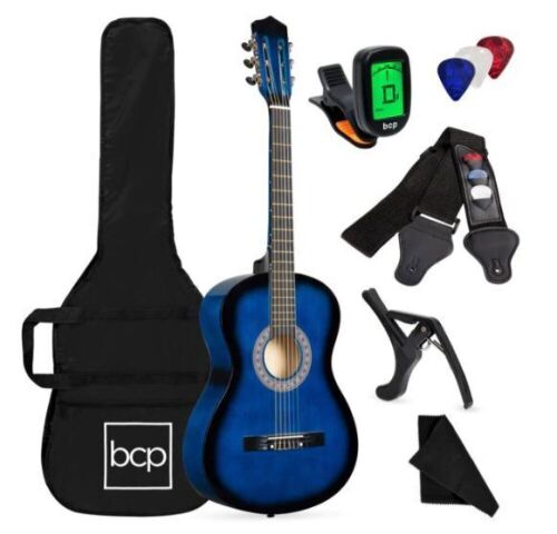 Beginner Acoustic Guitar Set w/ Case, Strap, Digital Tuner, Strings - 38in, Appears New - Lot 330