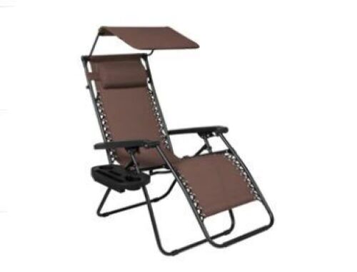 Folding Zero Gravity Recliner Patio Lounge Chair w/ Canopy, Side Tray, Appears New - Lot 365