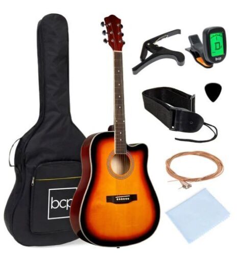 Full Size Beginner Acoustic Guitar Set with Case, Strap, Capo - 41in, Appears New - Lot 377