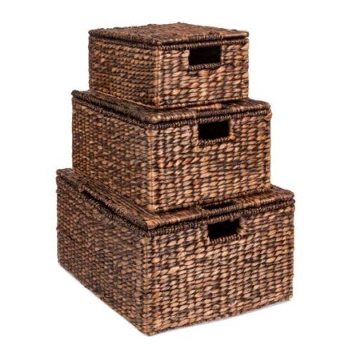Set of 3 Large Hyacinth Storage Baskets w/ Handles, Lid - 21", 20", 18", Appears New - Lot 423