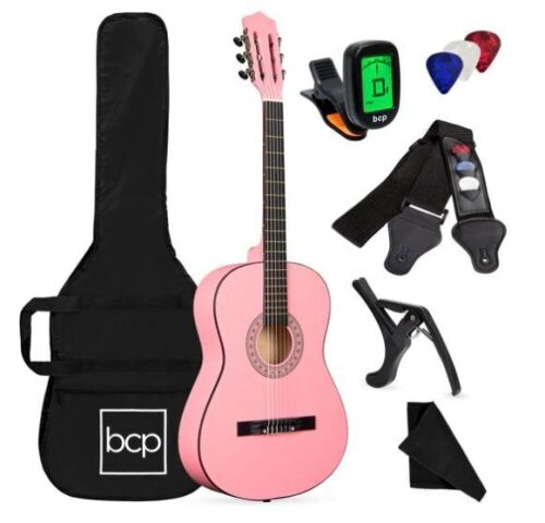 Beginner Acoustic Guitar Set w/ Case, Strap, Digital Tuner, Strings - 38in, Appears New, Box Damaged - Lot 438a