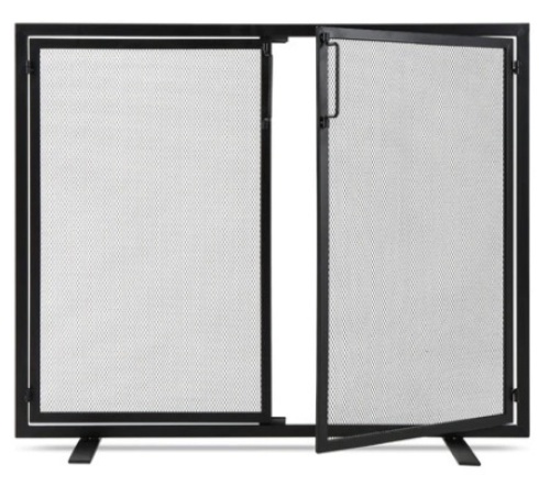 2-Door Wrought Iron Fireplace Screen, Black, 38.5x41in - Lot 203