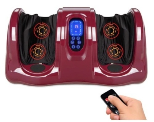 Therapeutic Foot Massager w/ High Intensity Rollers, Remote, 3 Modes, Burgandy - Lot 222